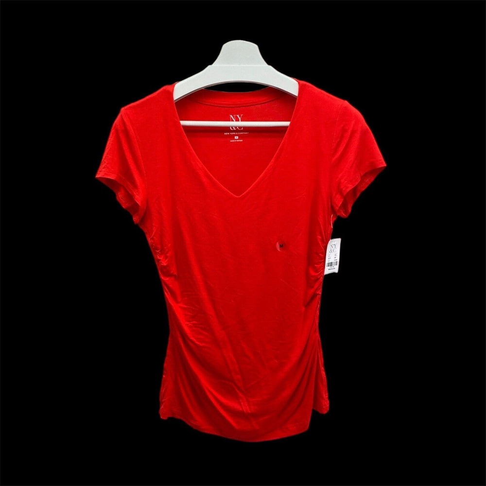 New York and Company Womens Ruched V Neck T Shirt Style 6275 New With Tags